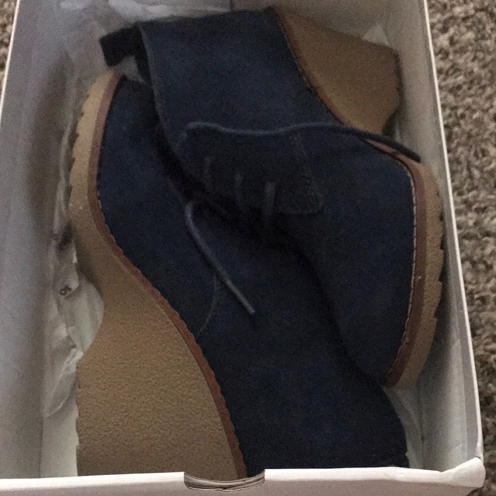 Women's Sonoma Genuine Blue Suede Ankle Wedge Boots 7.5M